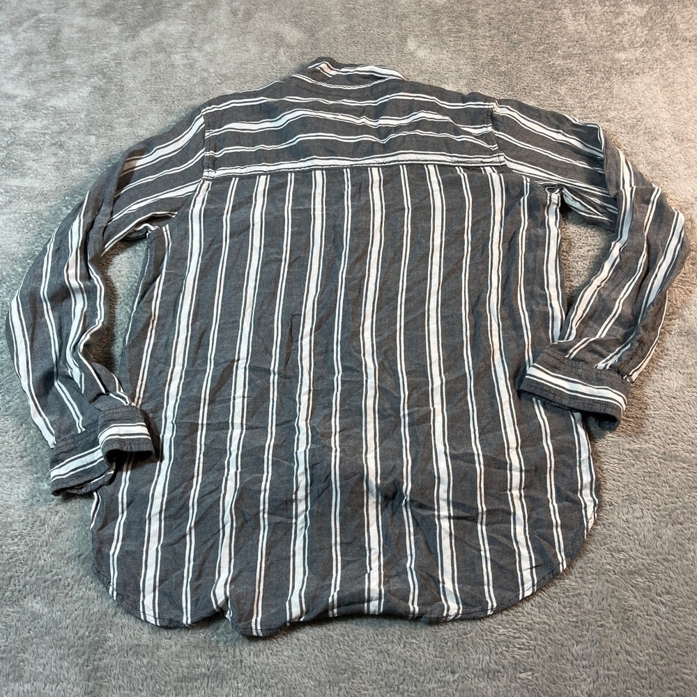 American Eagle Shirt Women's Small Gray Oversized Striped Tie-Front Top Blouse‎ - Picture 7 of 12